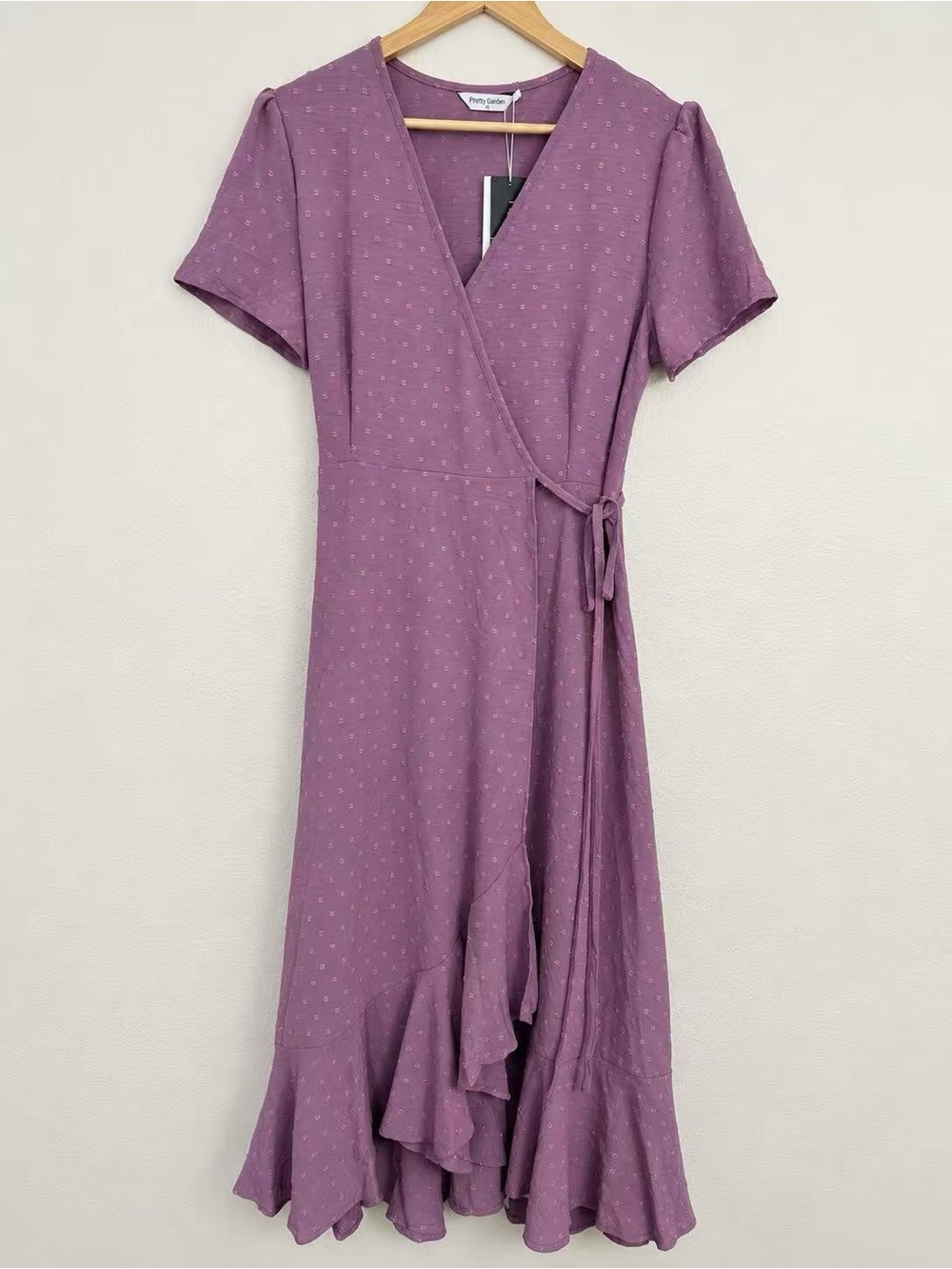 PRETTYGARDEN Purple Swiss Dot Wrap Maxi Dress M #4